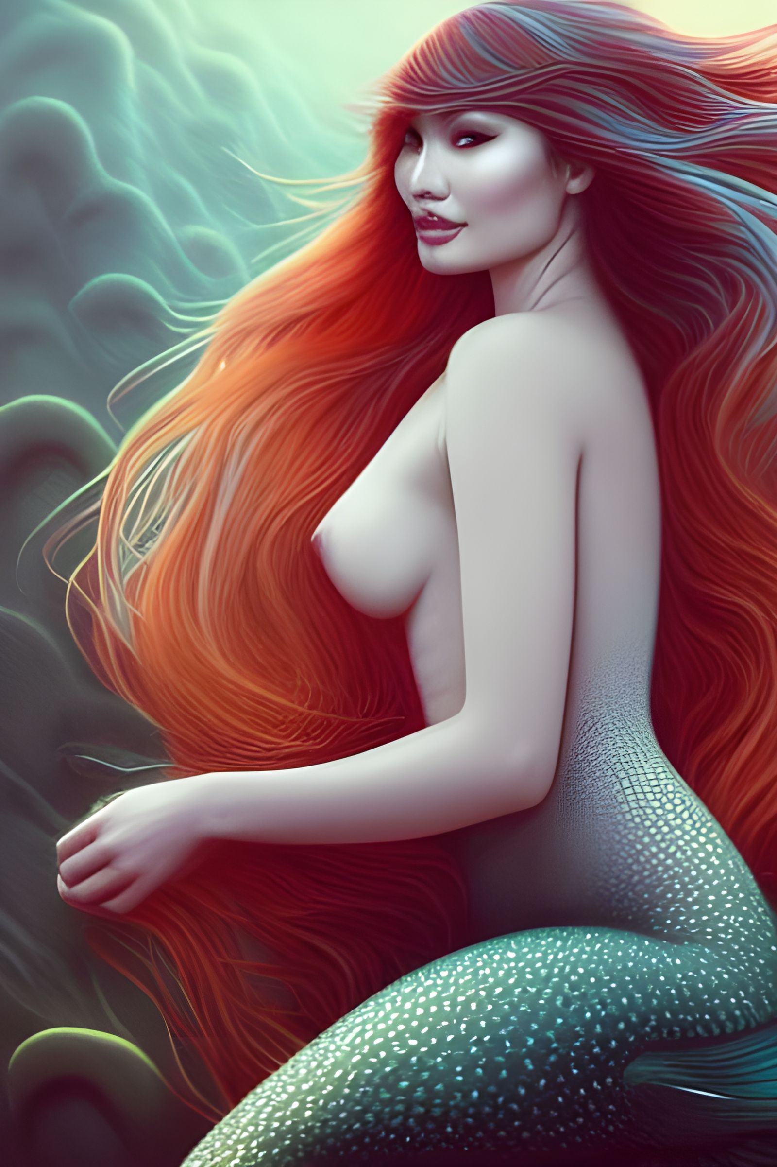 Gemma Chan as beautiful mermaid - AI Generated Artwork - NightCafe Creator