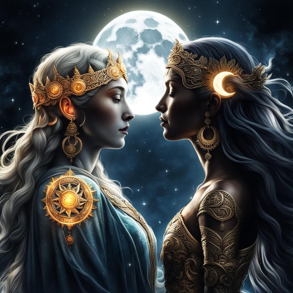 Sun goddess and moon goddess   by @Mommakuma