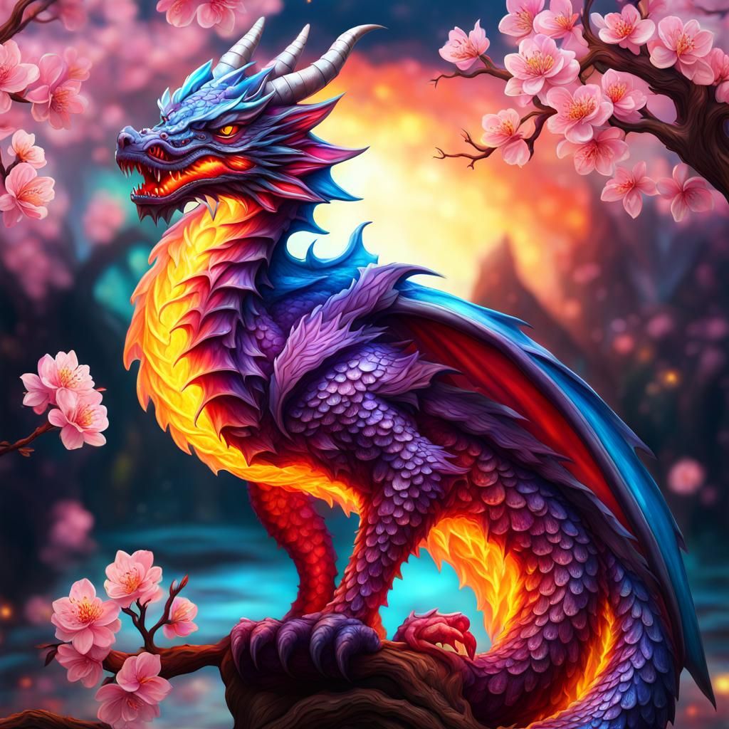 Lava Lamp Dragon, cherryblossom, fantasy0.5, insanely detailed