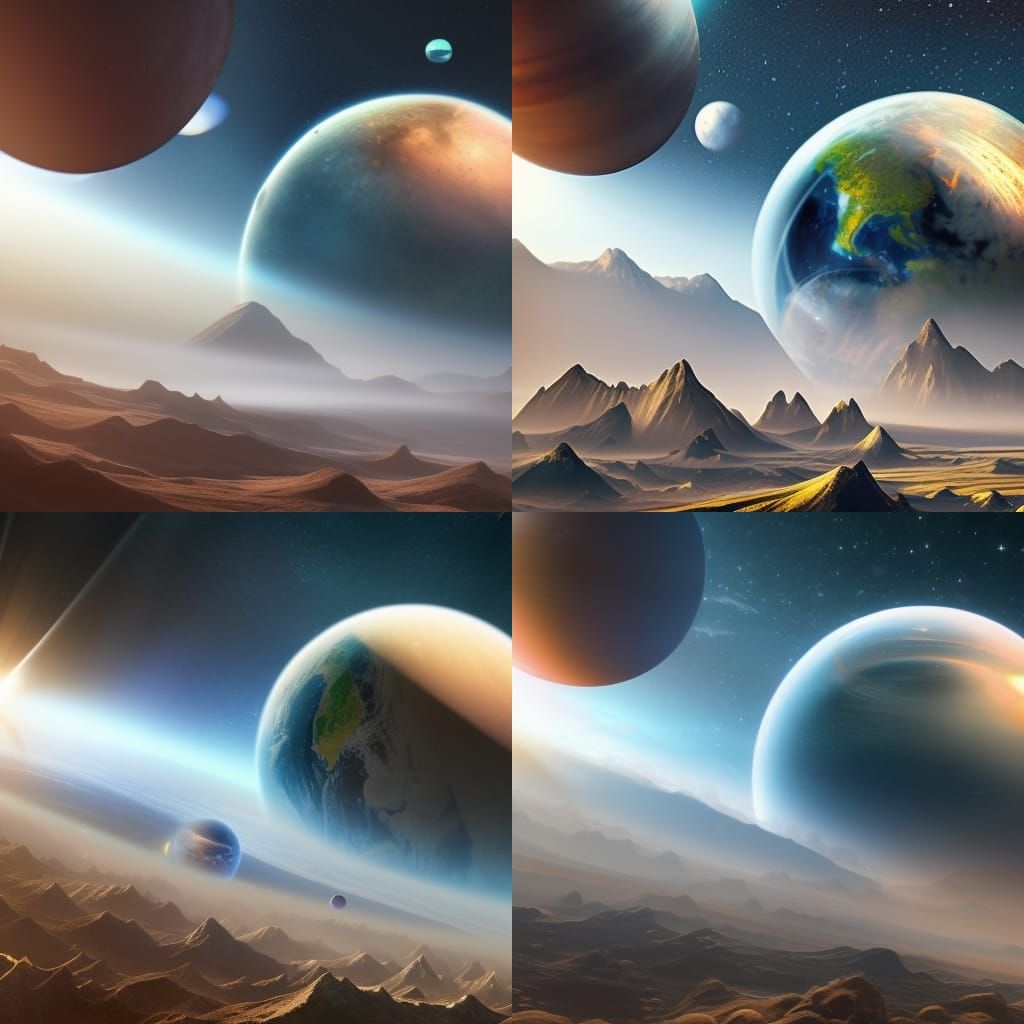 Fantasy realm, view of earth from space, rings of Saturn, hy...