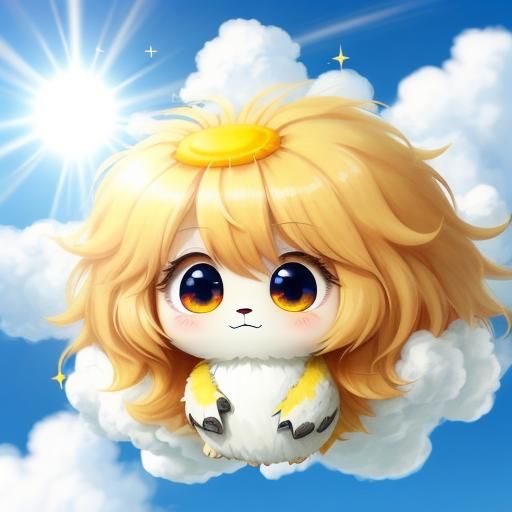 A unique creature, cute, fluffy, big chibi eyes.