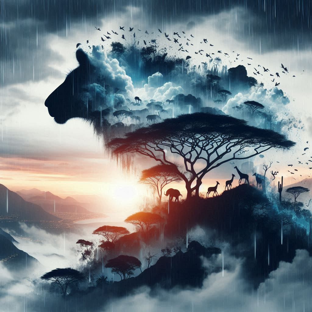 double exposure beautiful fantasy DALL-E 3 portrait landscap...