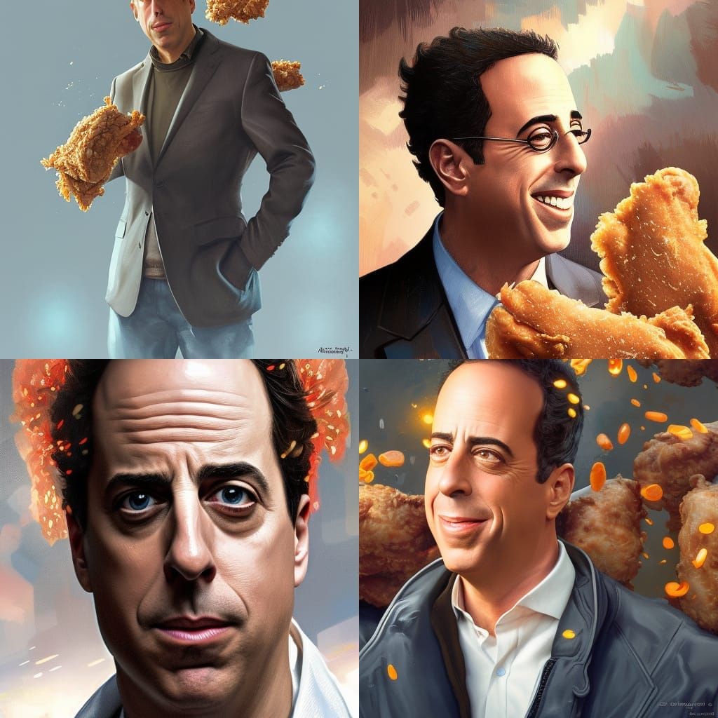 Jerry Seinfeld wearing fried chicken Mittens