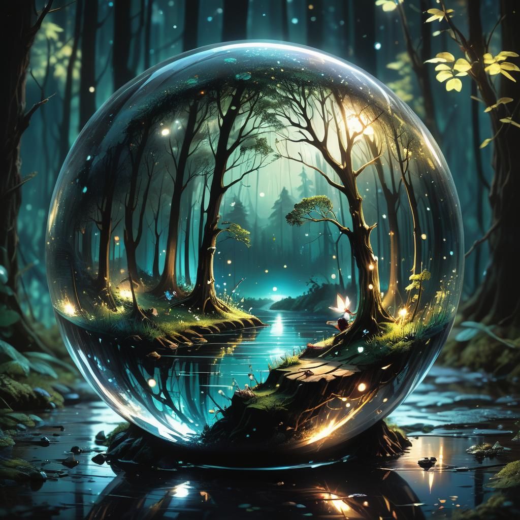 A  orb with a tiny forest on a river  by @Gimi