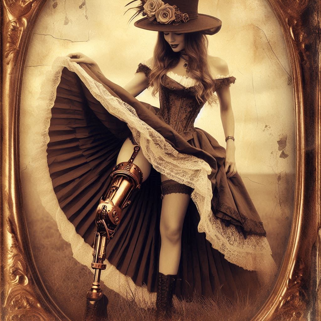 Woman Revealing Her Steampunk Style Prosthetic Leg