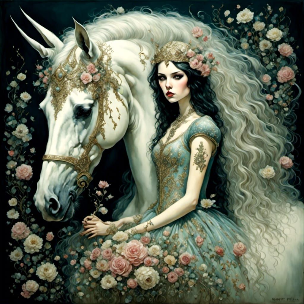 <lora:Storydweller:1.0> <lora:Broodiful:1.0> Girl with unico...