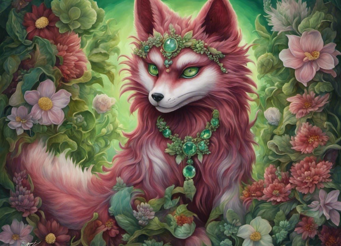 Kitsune Princess and flowers - AI Generated Artwork - NightCafe Creator