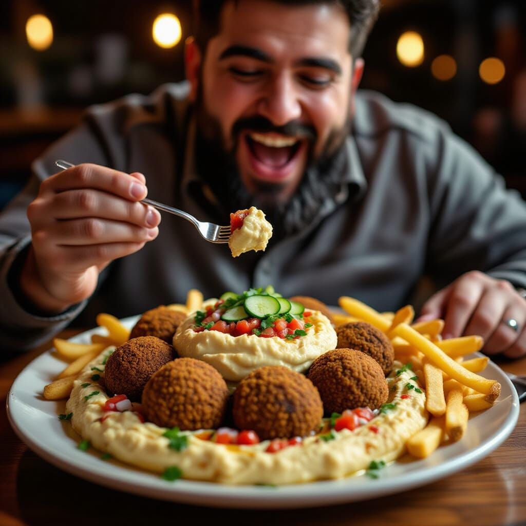 Realistic Falafel Plate with Hummus and Pickles