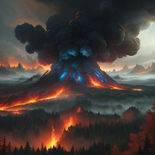 A gigantic explosion destroying a forest