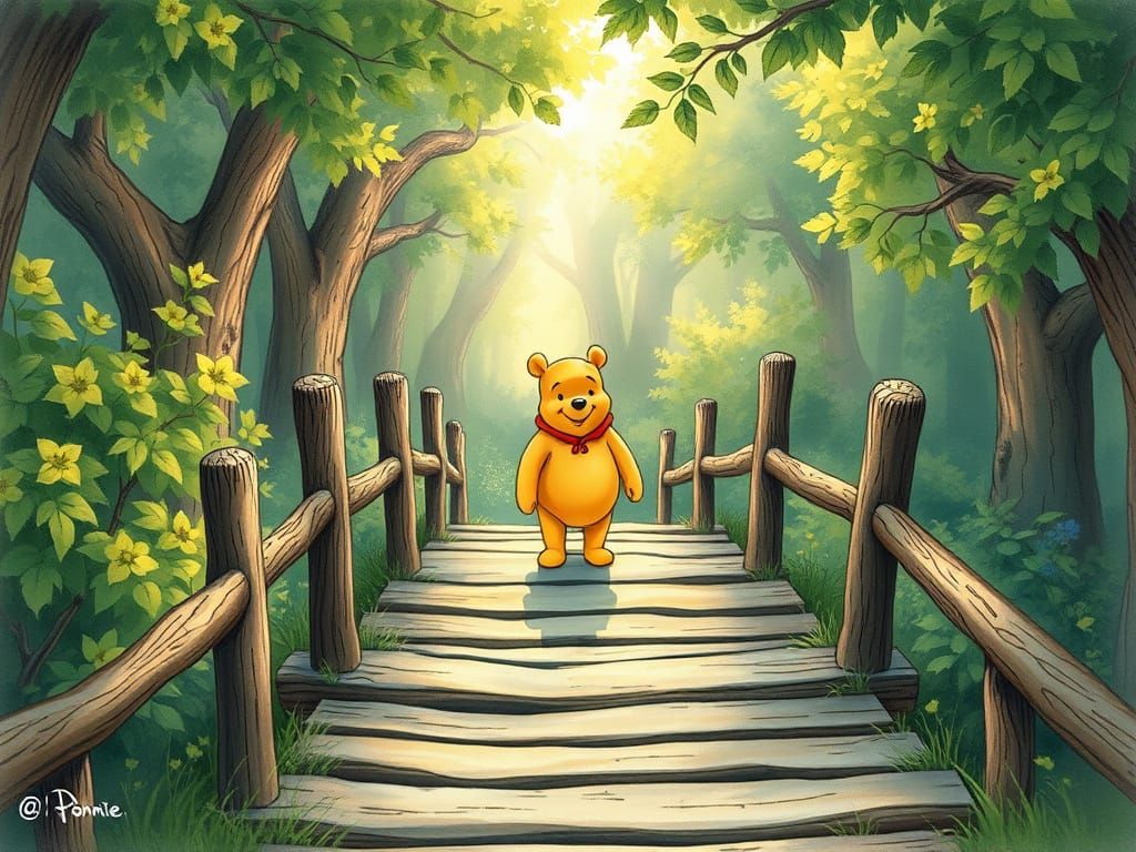 Animation Pooh bridge. Winnie the Pooh.