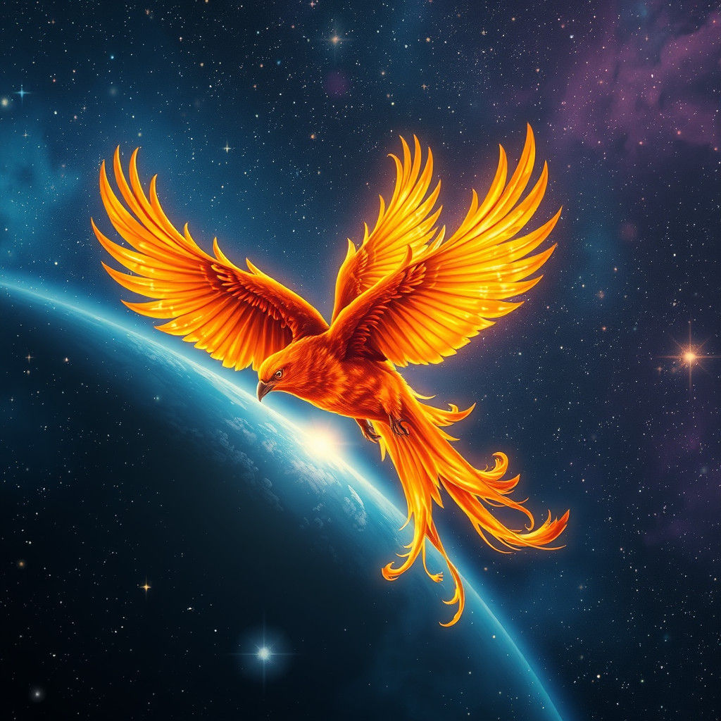 Cosmic Phoenix Soaring Through Starry Expanse