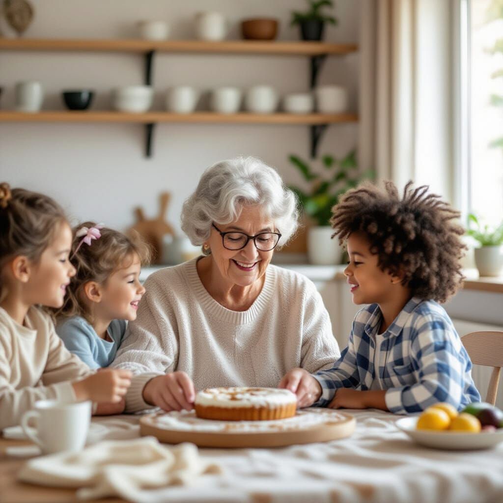 Grandmother Baking Cookies With Joyful Children