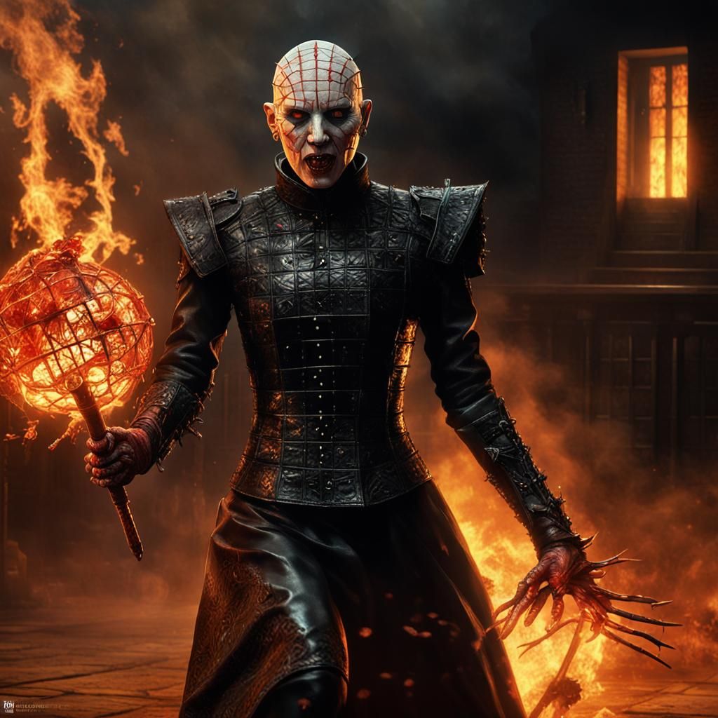 Realistic Female Pinhead, from the movie Hellraiser, in blac...