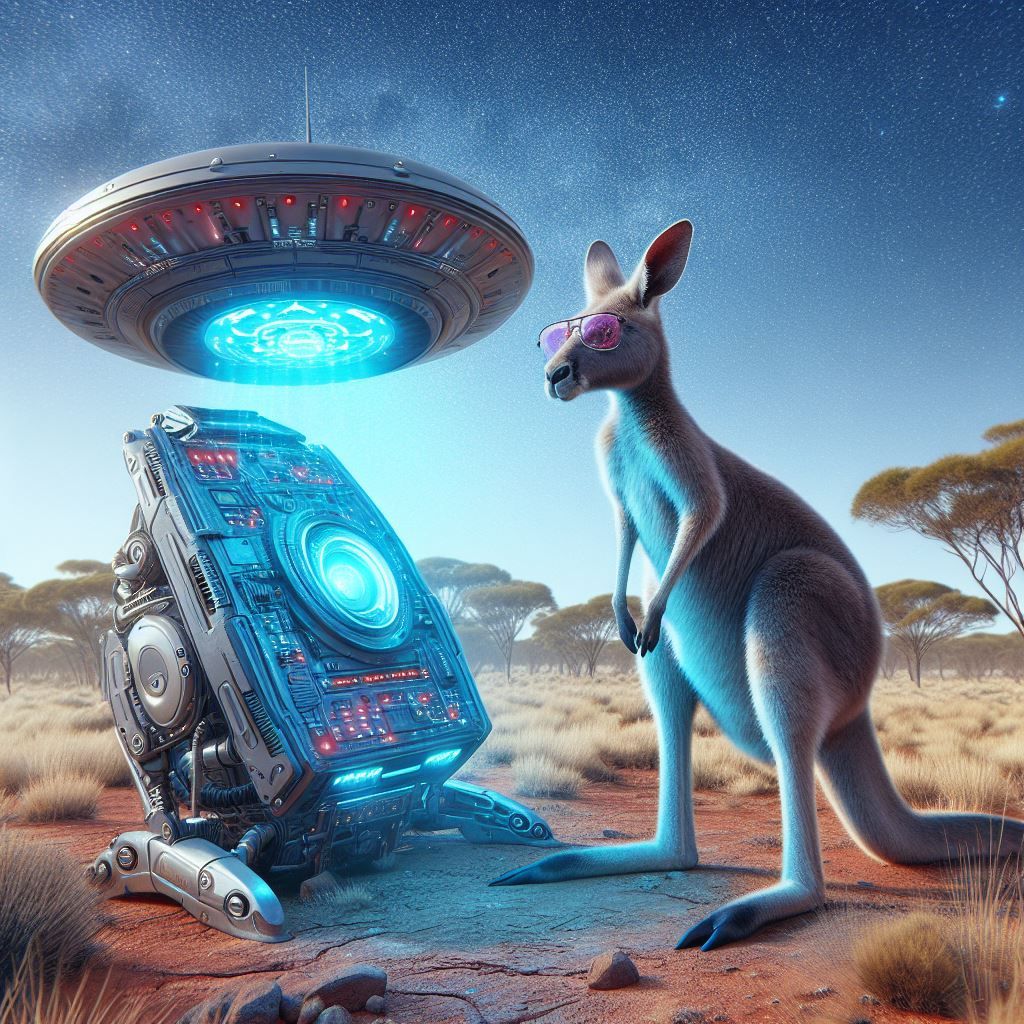 A kangaroo discovers advanced alien technology in the Austra...