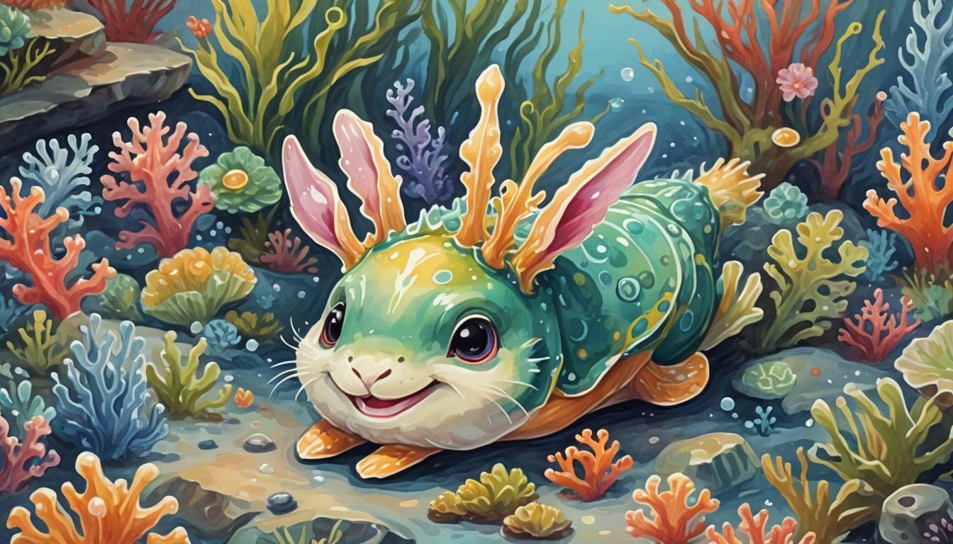 cute kawaii sea-bunny sea-slug smiling - AI Generated Artwork ...