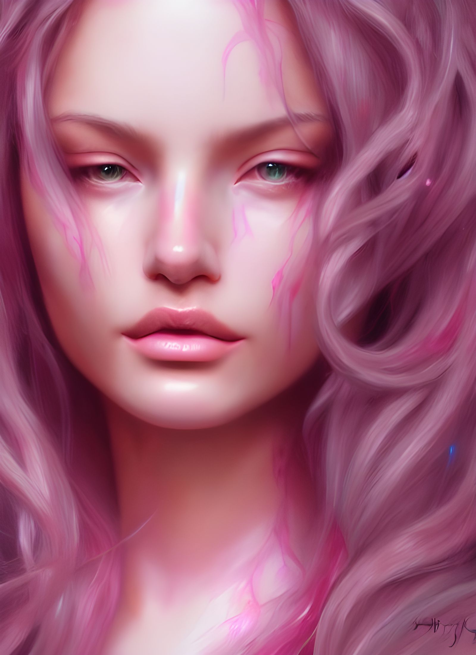 Young woman with pink hair