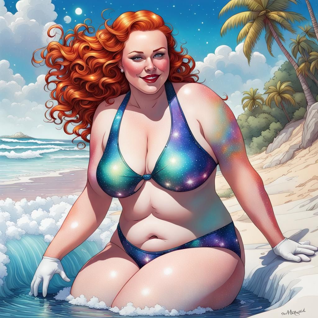 Rainbow Beach Pin-Up: A Joyful, Curvy Beauty