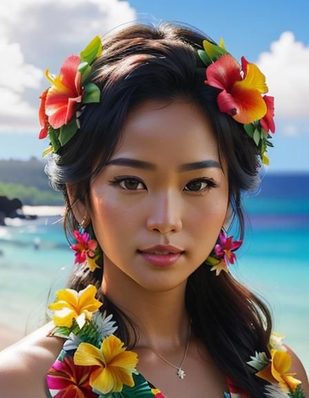 stunning, beautiful, realistic and detailed Hawaiian woman adorned with ...