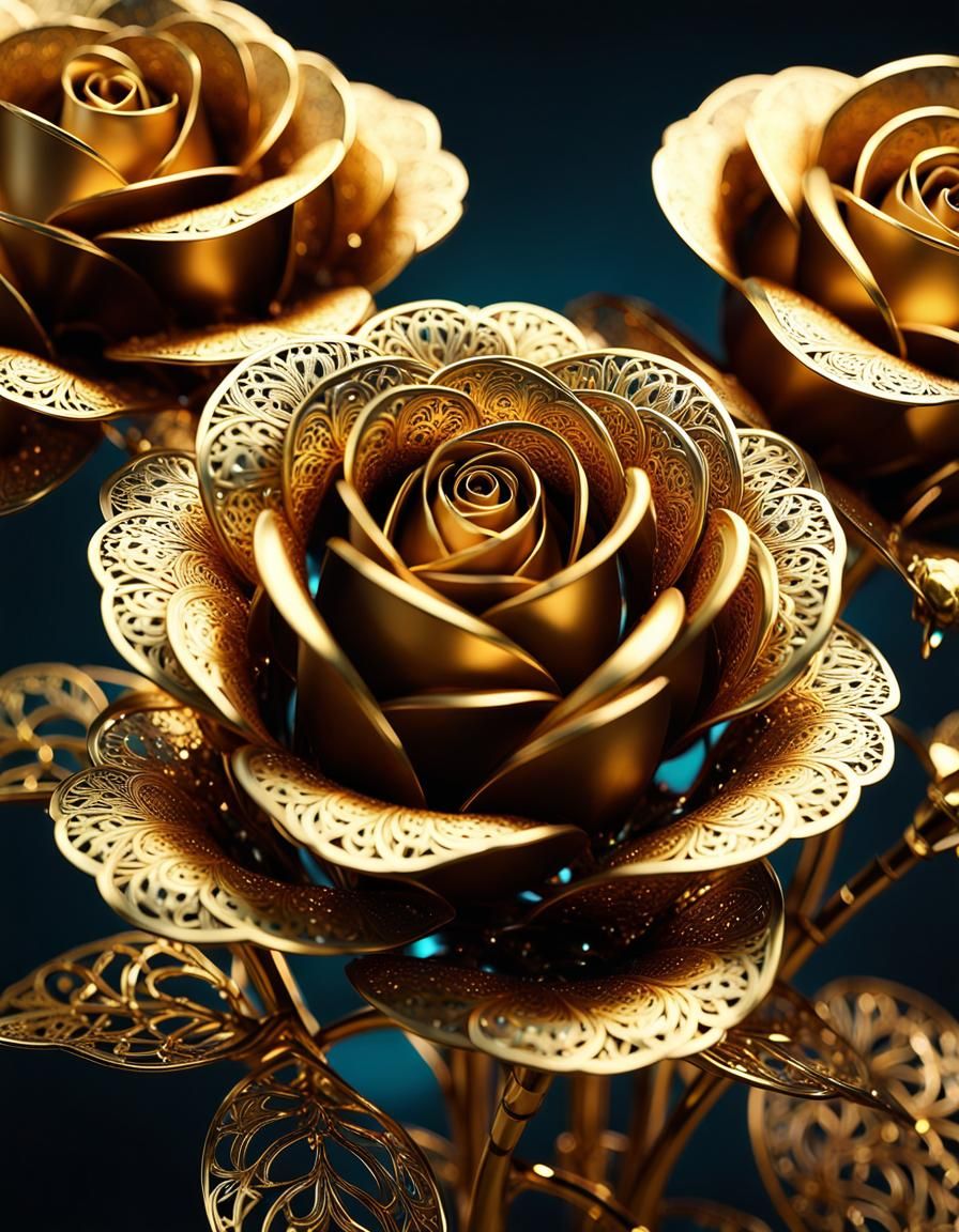 Ornate Mechanical Metallic Golden Rose  by @Heralyn