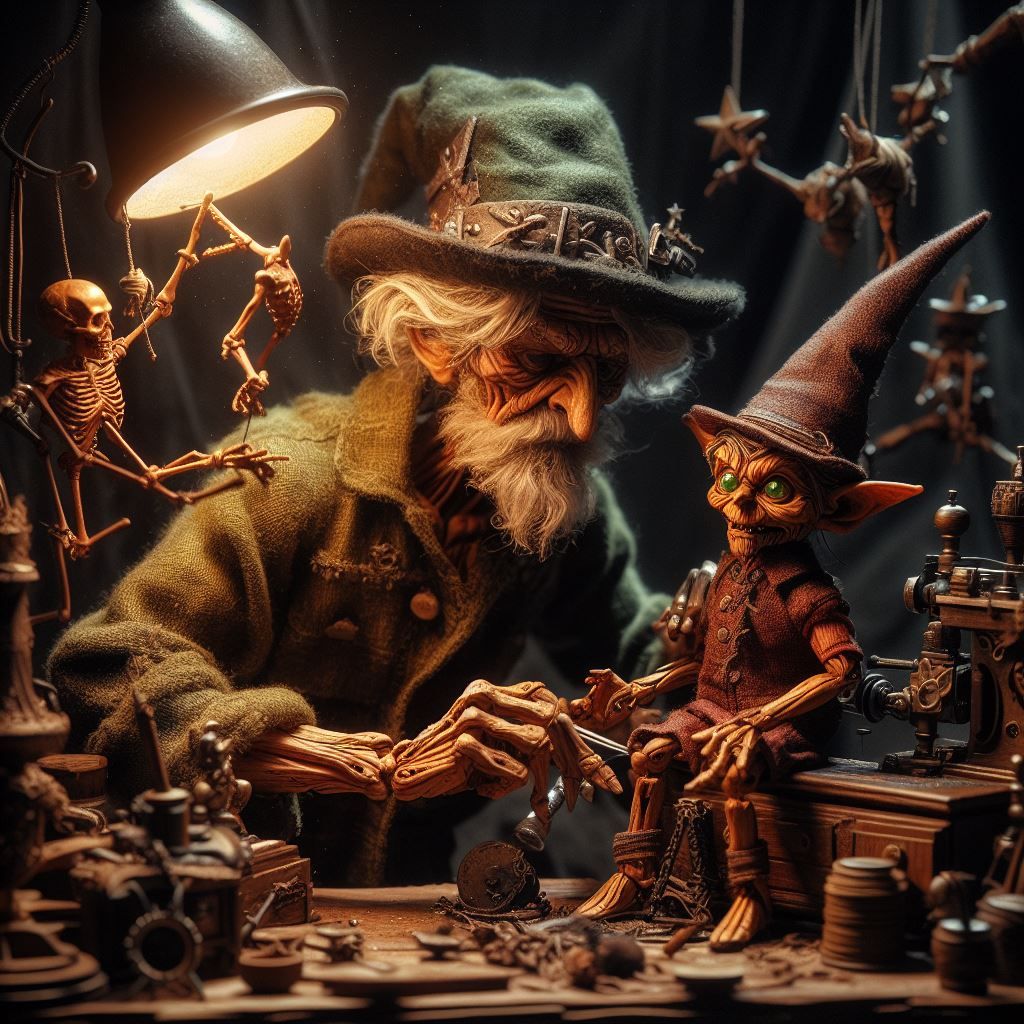 The D&D artificer Geppetto works on his latest Golum he's named Pinocchio