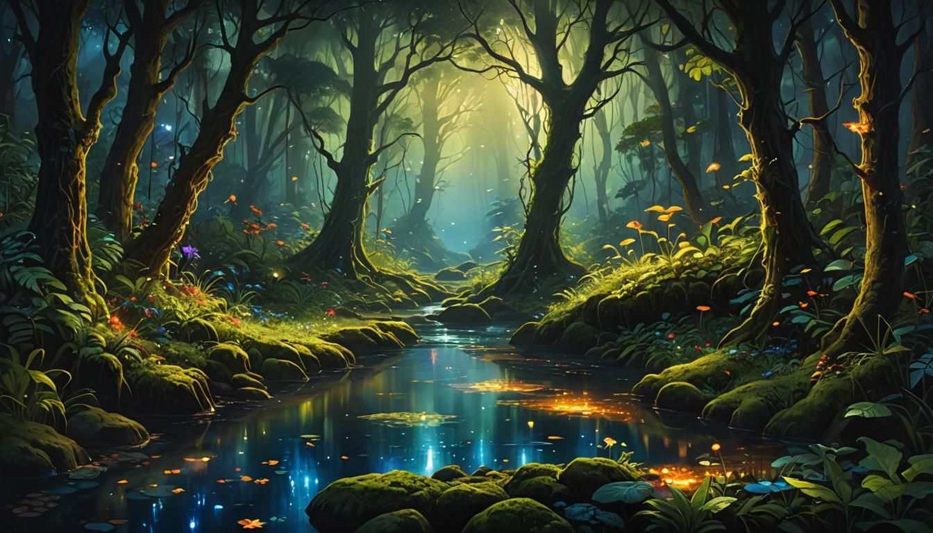 Enchanted forest at night - AI Generated Artwork - NightCafe Creator