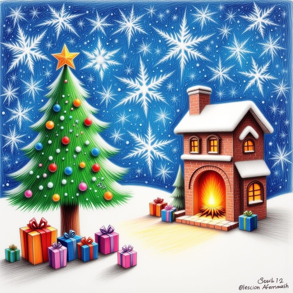 <lora:Crayon Doodles 2:1.0> Kid's drawing of Christmas