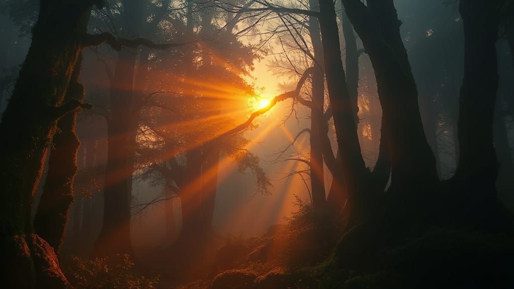Bulls in a forest fog.