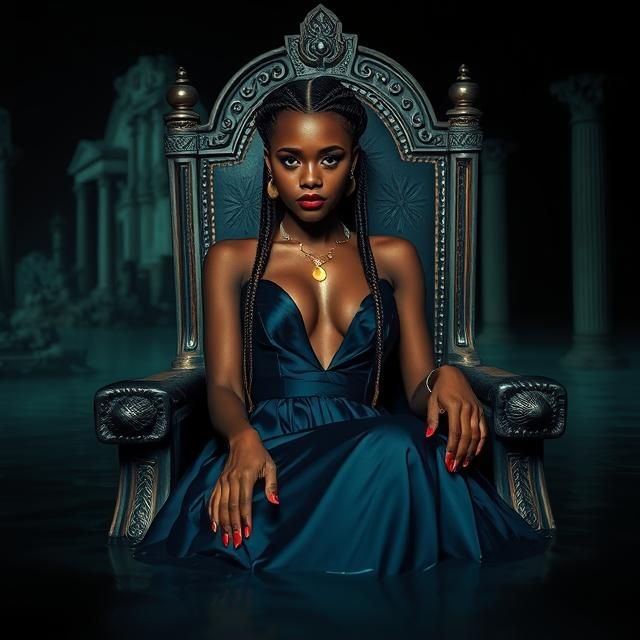 young black woman with braided hair and a lot of red lipstic...