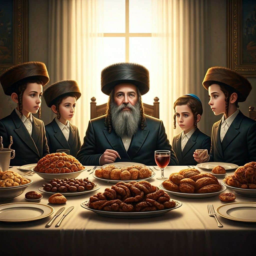 Traditional Rabbi with Long Side Locks in a Cozy Shabbat Set...