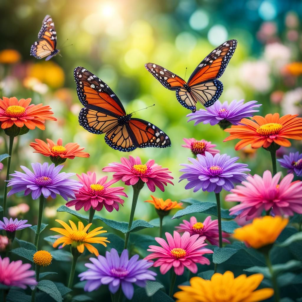 Colorful flower garden with butterflies  by @undefined