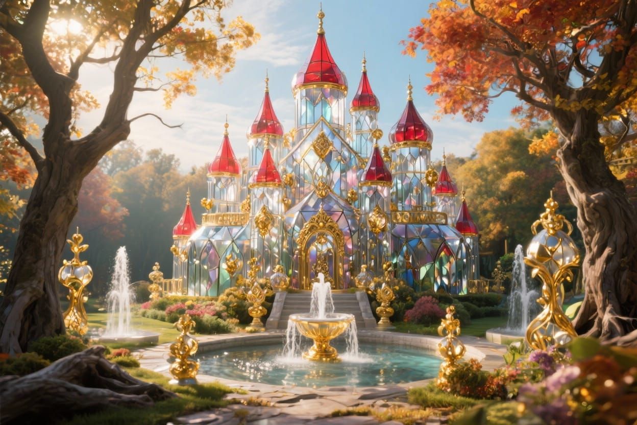 Magical Glass Castle in Autumn Sunlight