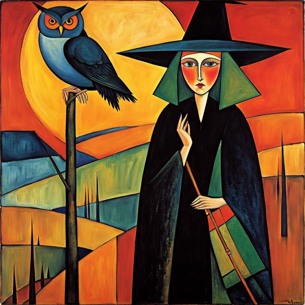 Witch and Owl Inspired by Modern Masters