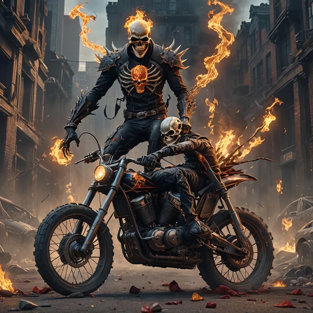 Stunning Ghost rider with long legs with a huge height and b...