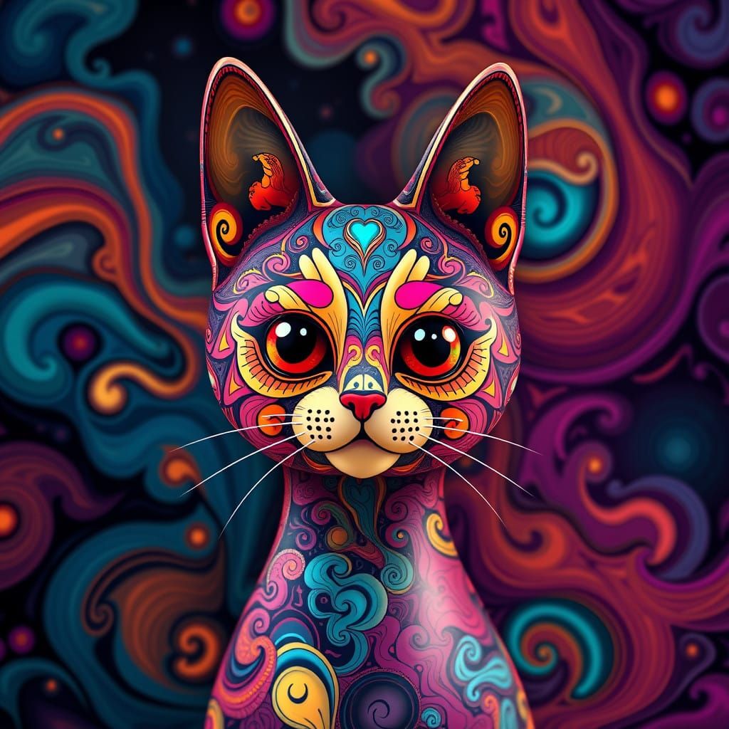 Canopic Jars cat doll abstract art complementary colors fine details abstract vector fractal, wave function, ...  by @HIKER