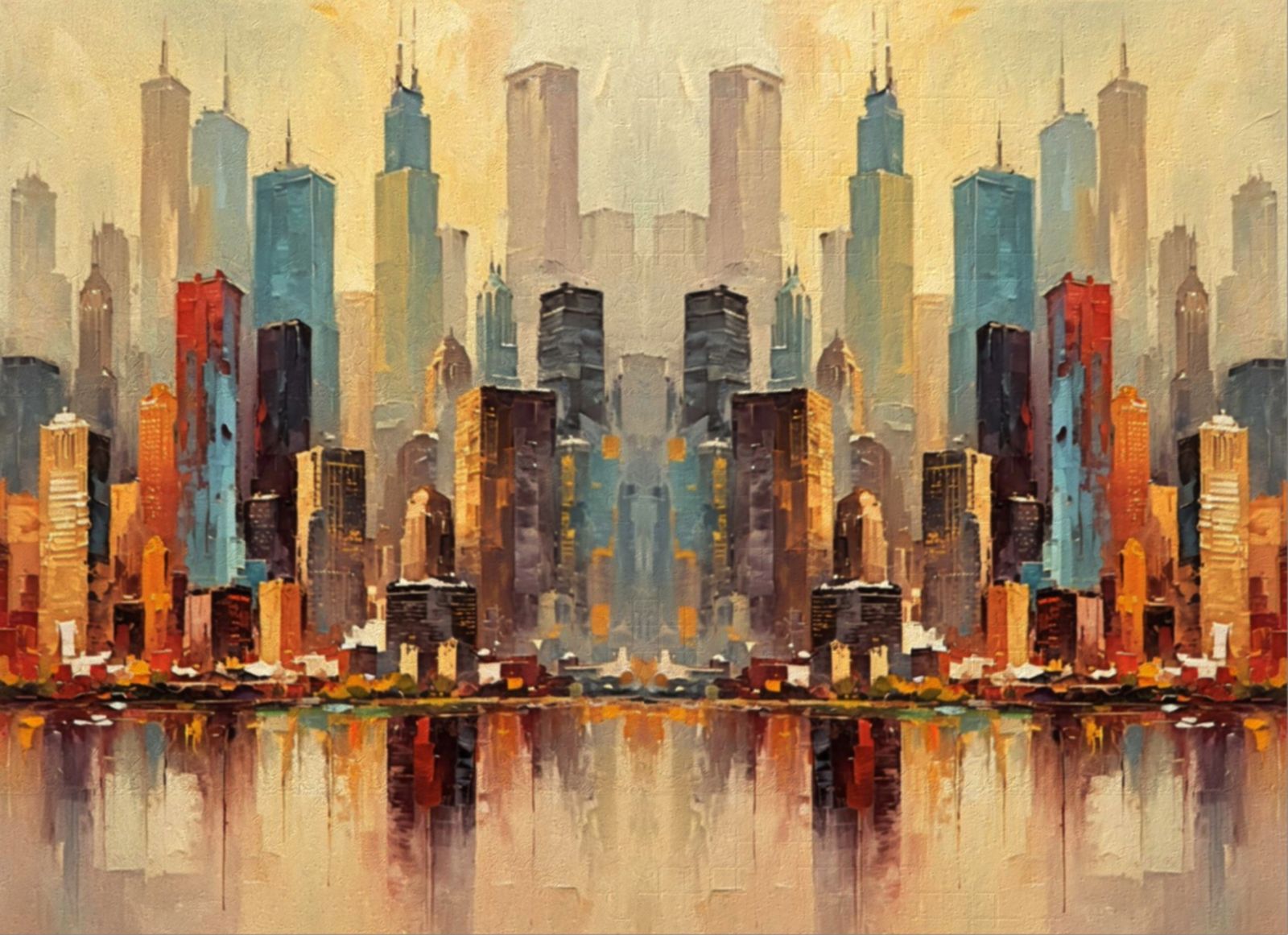 Chicago skyline impasto mirrored