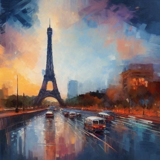 <lora:ImpressCitySD15:1.3> Paris Eiffel tower, people in the street