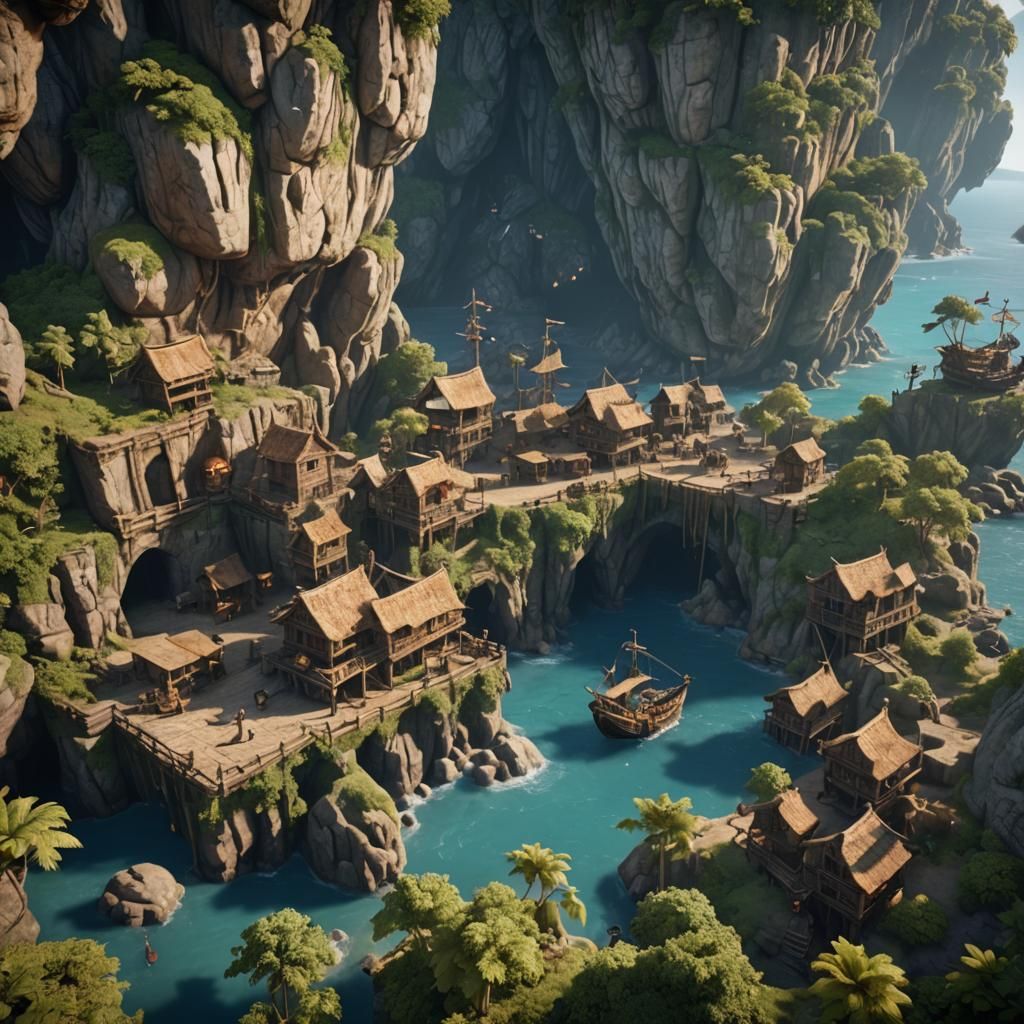 Island caves, Pirates,Tortuga tavern, Island city, Cinematic...