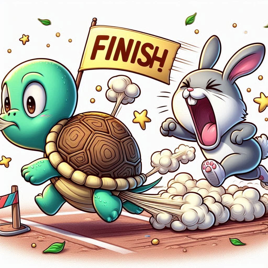 A farting turtle accelerating with high speed and win the ra...