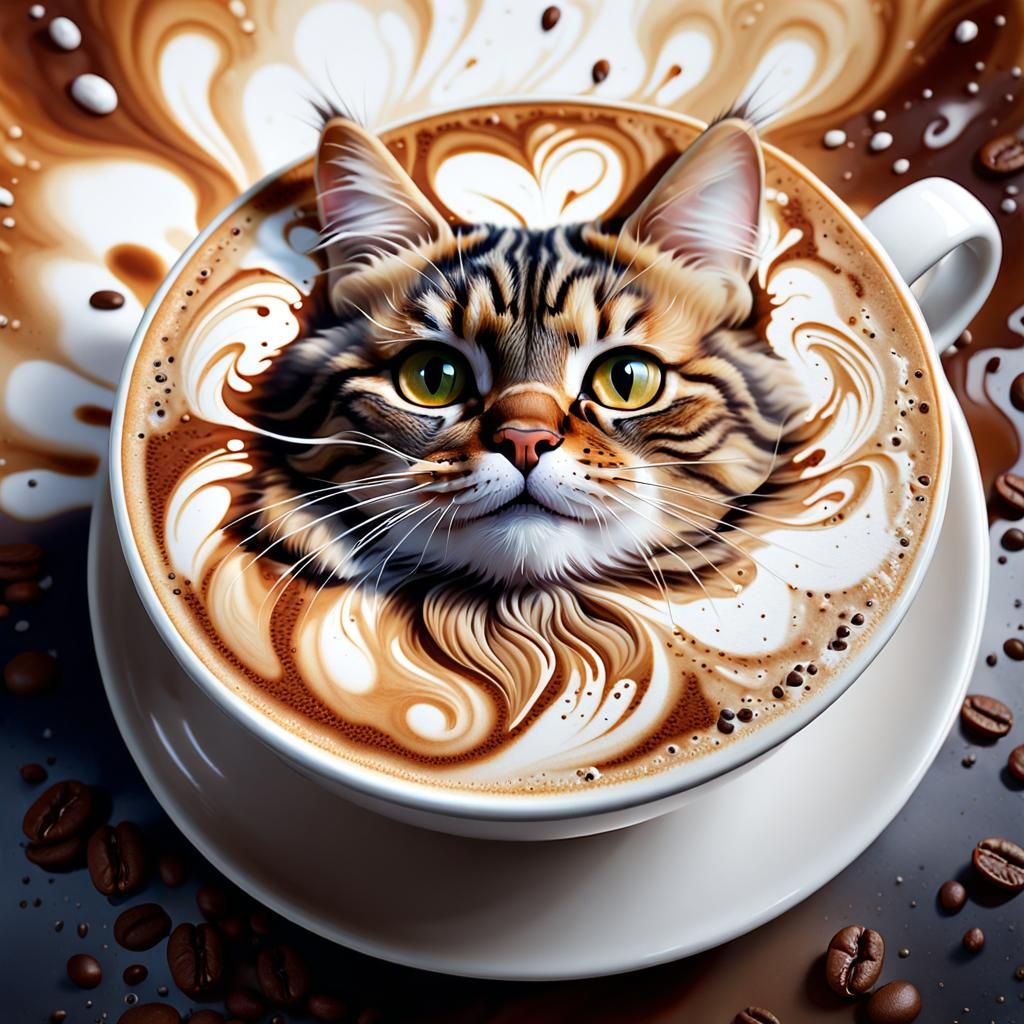 Cappuccino Coffee Cup Cat - AI Generated Artwork - NightCafe Creator