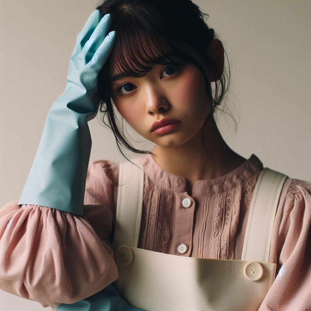 A 25 year old Japanese woman with sad but stoic facial expre...