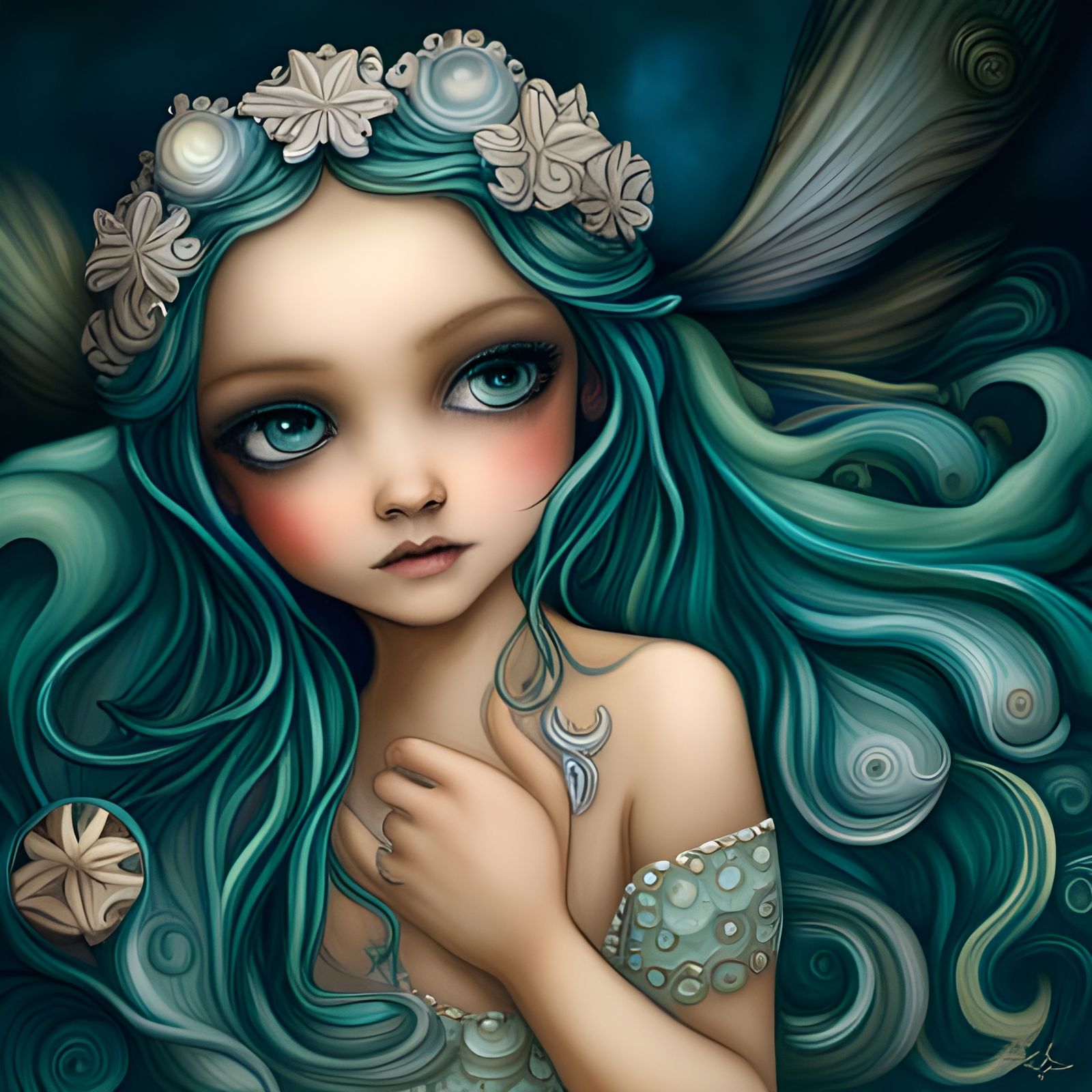 Mermaid ocean goddess, octopus , seaweed water fairy,, Jasmine Becket