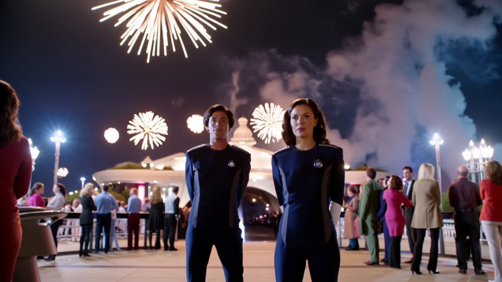 Spock and Kirk getting beamed up from Disneyland during fireworks