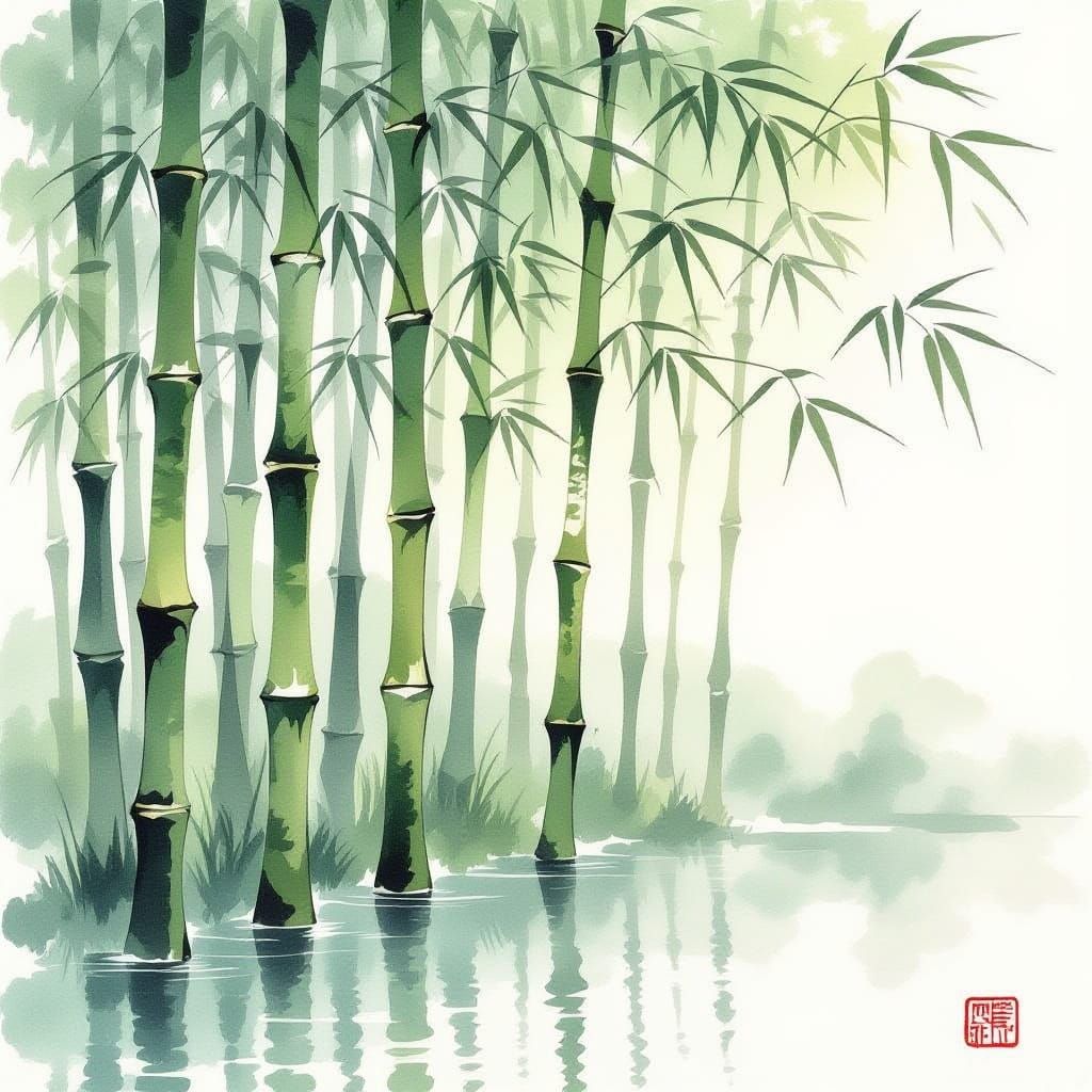 Bamboo Stalks Symbolizing Growth in Watercolor Style