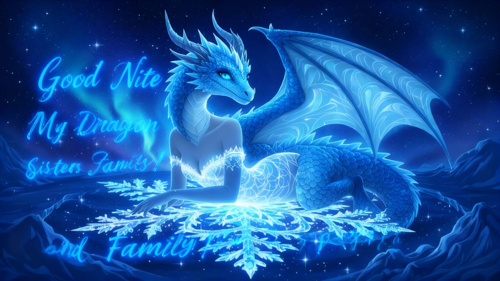 38K Resolution, Hyper Realistic Quality. A female adult blue dragon with matching scales and wings, matching eyes and eyelashes, she is wear...