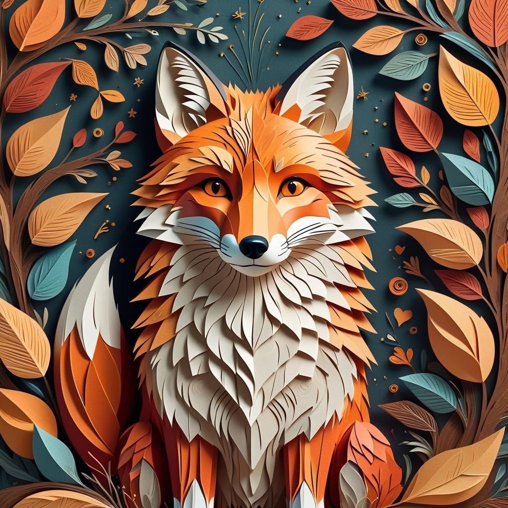 Illustration of a fox made from pieces of textured paper  by @EllaMoonDesign