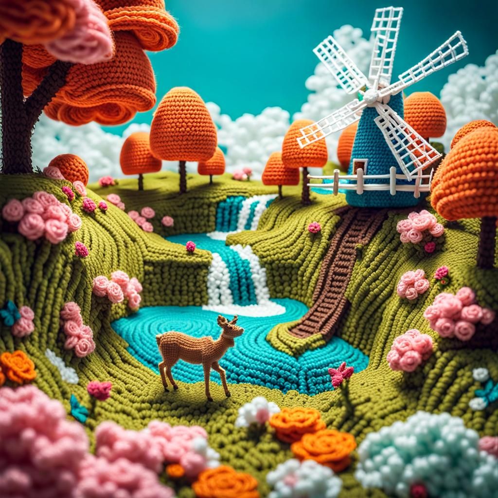 A beautiful crochet landscape   by @Hinty