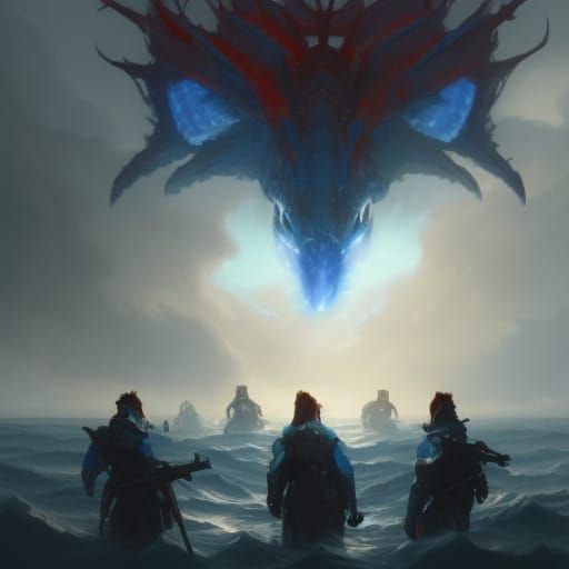 Soldiers in Blue and Red Tabards Fighting waves of Monsters