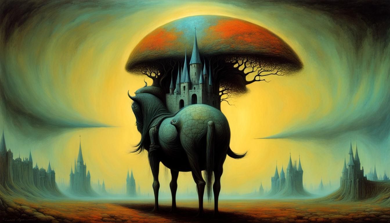liminal space, medieval castle, Zdzisław Beksiński, surreali...