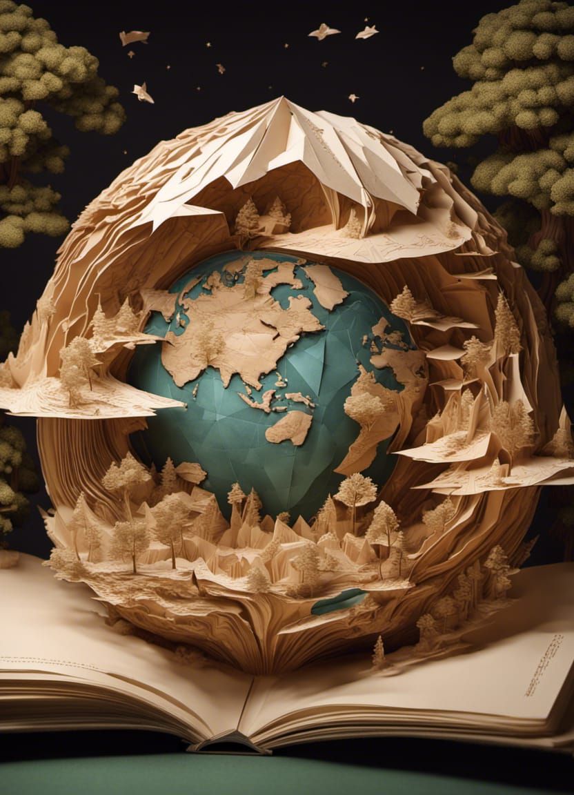 Origami Pop-book Carving of the World  by @FTGBear