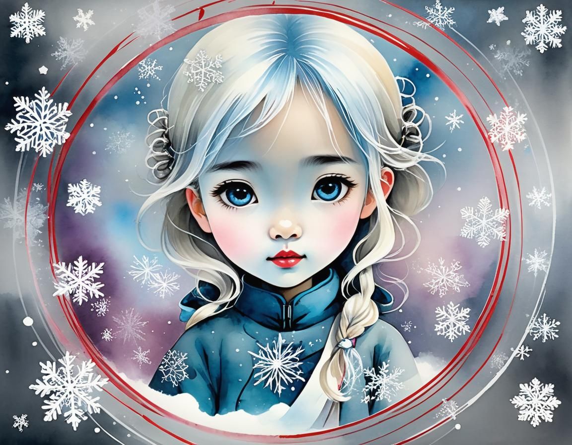 "Mixed media, spirograph, chinese ink painting, "winter is c...